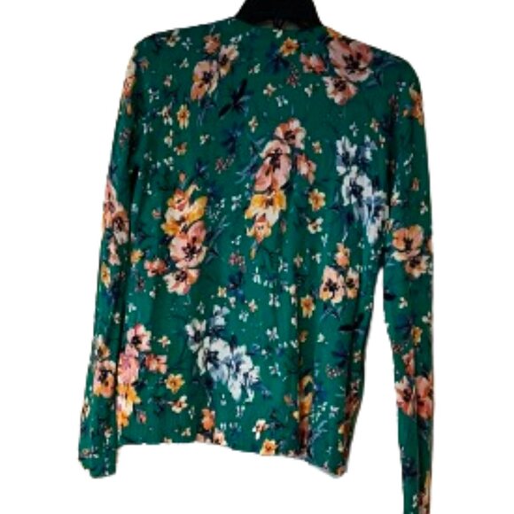 Loft Green Floral V Neck Long Sleeve Cardigan - Medium - Picture 2 of 4